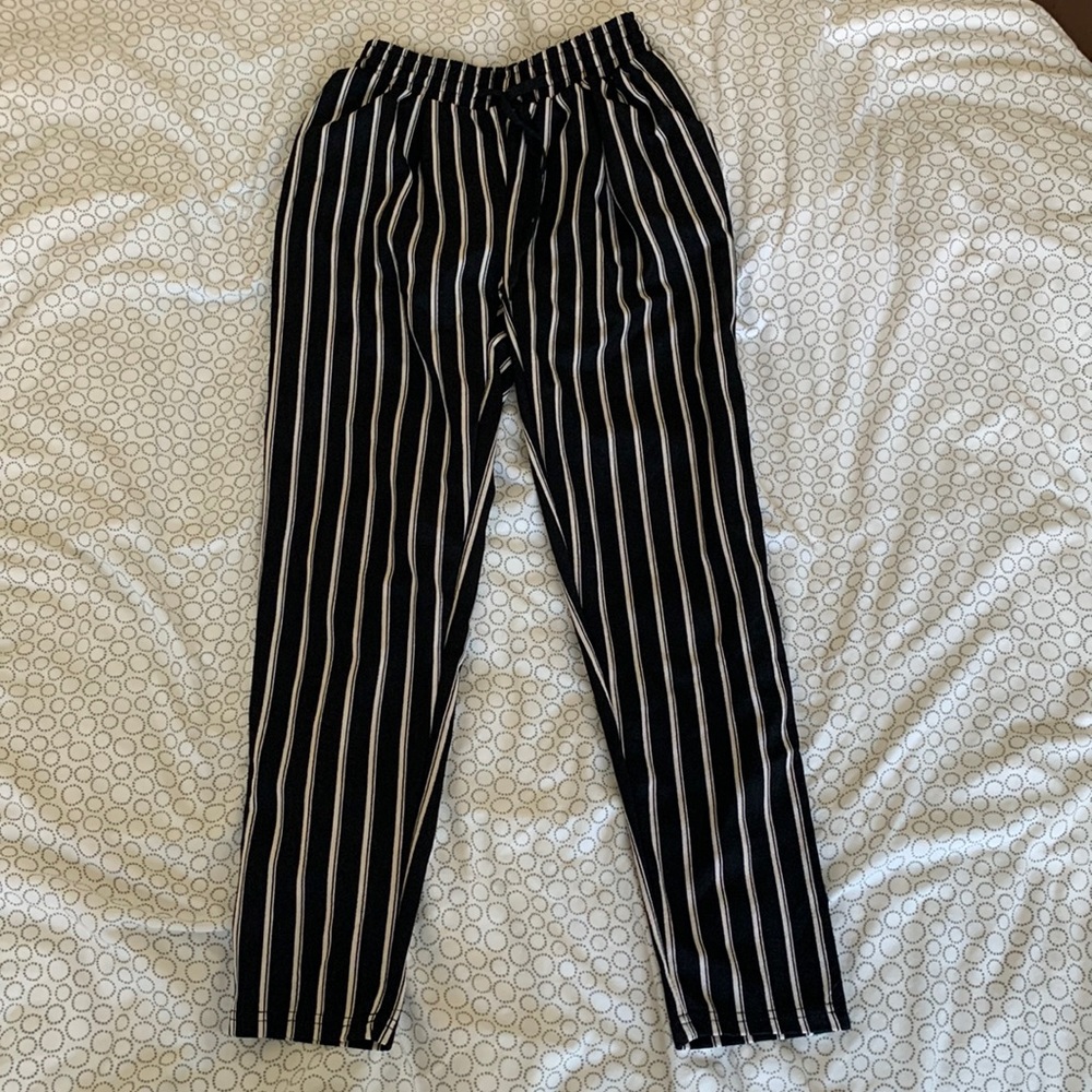 Never worn! Black and white stripe pants